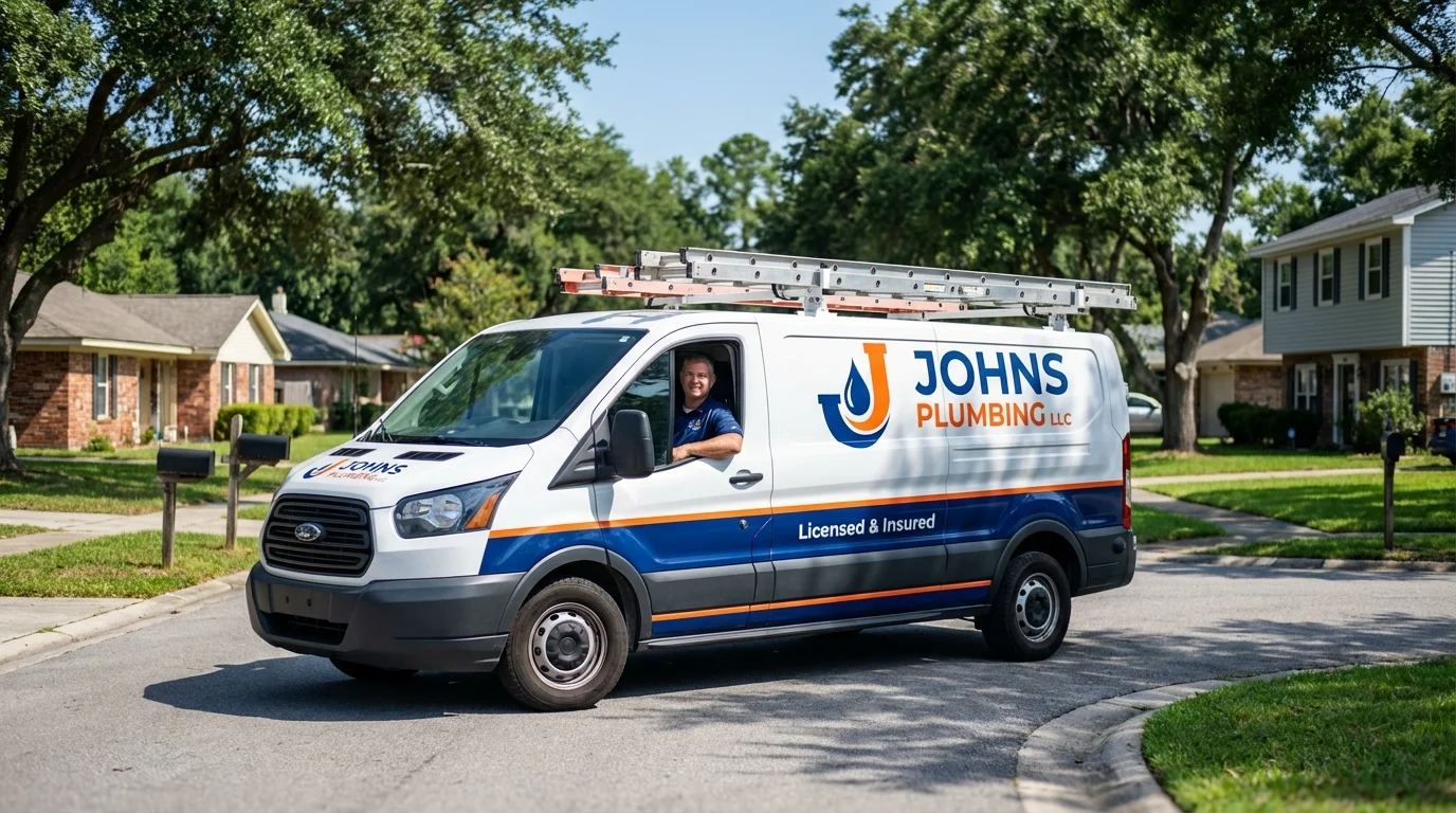 Johns Plumbing LLC service van in Bangor, ME