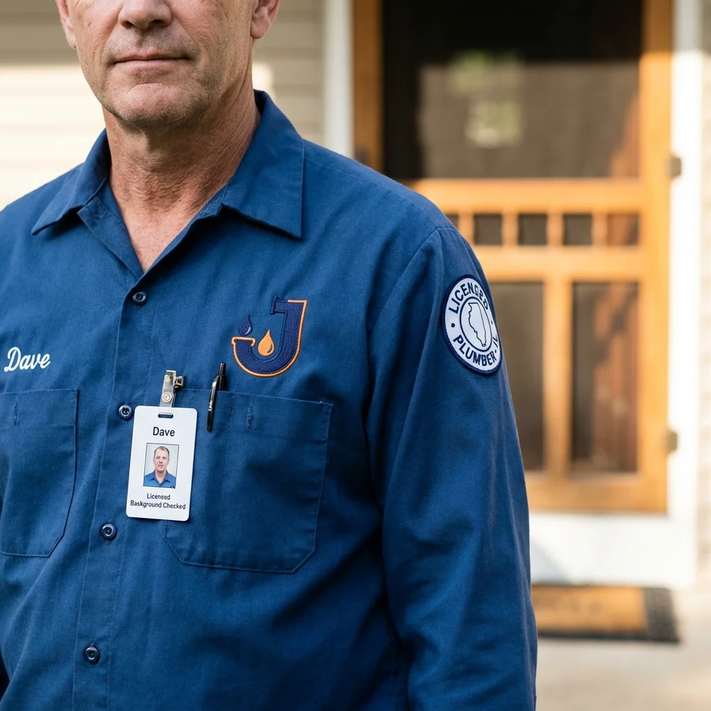 Licensed plumber showing ID badge in Bangor, ME